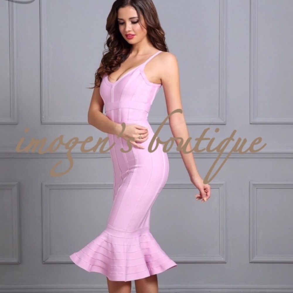 NWT Petal pink bandage mermaid midi ruffle dress size small new